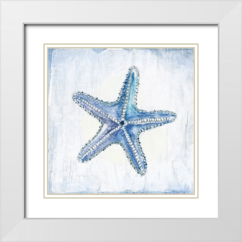 Blue Shell III White Modern Wood Framed Art Print with Double Matting by Tava Studios