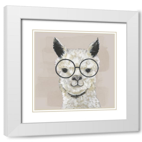 Neutral Llama Glasses White Modern Wood Framed Art Print with Double Matting by Tava Studios