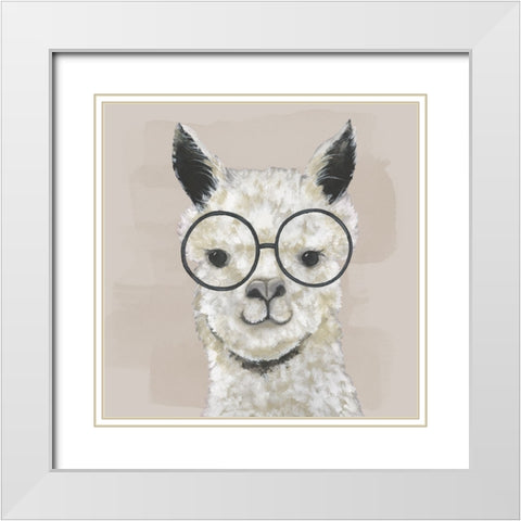 Neutral Llama Glasses White Modern Wood Framed Art Print with Double Matting by Tava Studios