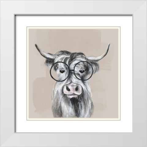 Neutral Cow Glasses White Modern Wood Framed Art Print with Double Matting by Tava Studios