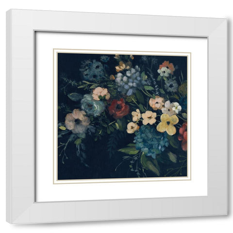 Vintage Navy Blossoms I White Modern Wood Framed Art Print with Double Matting by Robinson, Carol