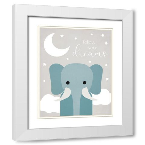 Dreams Elephant White Modern Wood Framed Art Print with Double Matting by Santiago, Daniela