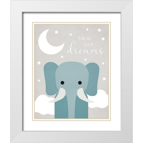 Dreams Elephant White Modern Wood Framed Art Print with Double Matting by Santiago, Daniela