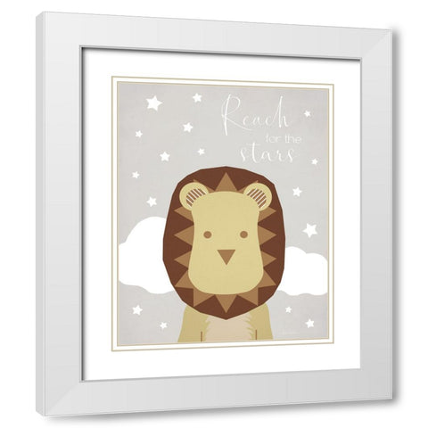 Stars Lion White Modern Wood Framed Art Print with Double Matting by Santiago, Daniela