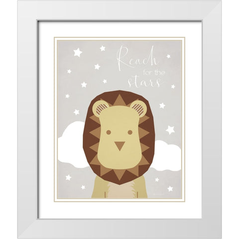 Stars Lion White Modern Wood Framed Art Print with Double Matting by Santiago, Daniela