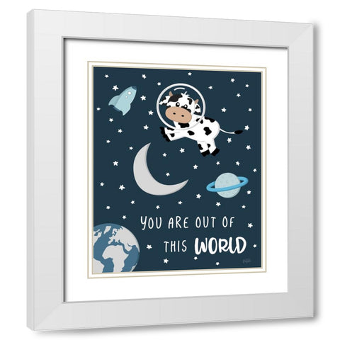 Cow in Space II White Modern Wood Framed Art Print with Double Matting by Carpentieri, Natalie