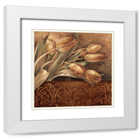 Copper Tulips II White Modern Wood Framed Art Print with Double Matting by Thompson, Linda