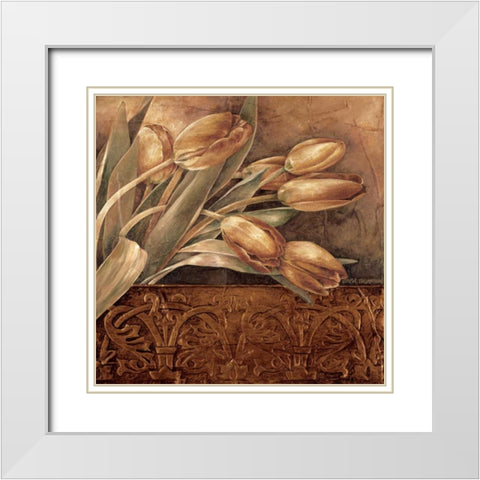 Copper Tulips II White Modern Wood Framed Art Print with Double Matting by Thompson, Linda