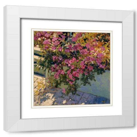 Steps and Summer Flowers White Modern Wood Framed Art Print with Double Matting by Craig, Philip