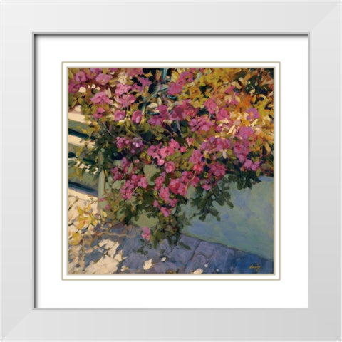 Steps and Summer Flowers White Modern Wood Framed Art Print with Double Matting by Craig, Philip