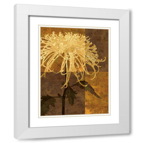 Golden Mums I White Modern Wood Framed Art Print with Double Matting by Mallett, Keith