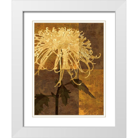Golden Mums I White Modern Wood Framed Art Print with Double Matting by Mallett, Keith
