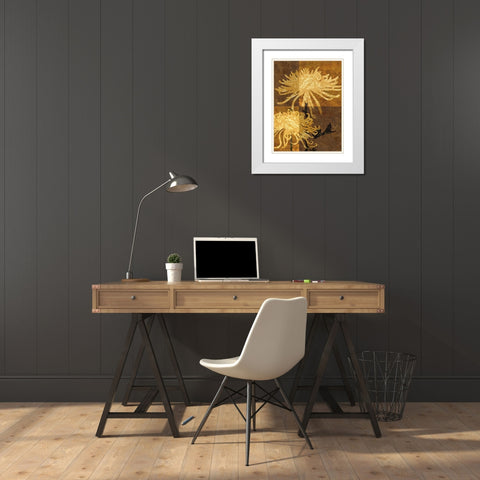 Golden Mums II White Modern Wood Framed Art Print with Double Matting by Mallett, Keith