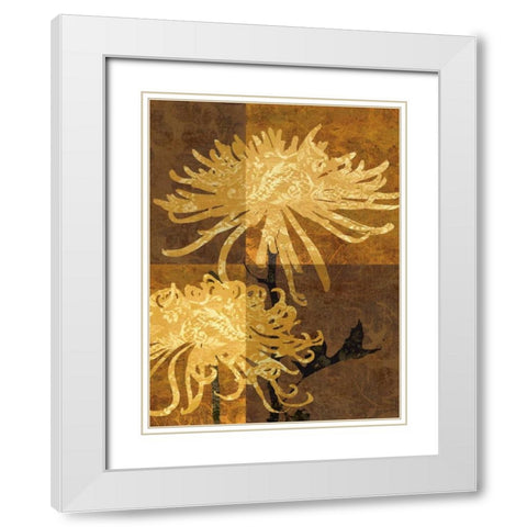 Golden Mums II White Modern Wood Framed Art Print with Double Matting by Mallett, Keith