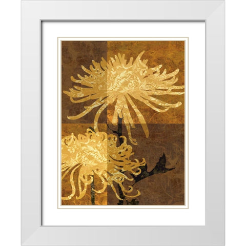 Golden Mums II White Modern Wood Framed Art Print with Double Matting by Mallett, Keith