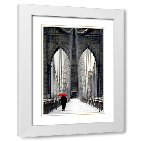 Brooklyn Bridge Meets Red White Modern Wood Framed Art Print with Double Matting by Cahill, Michael