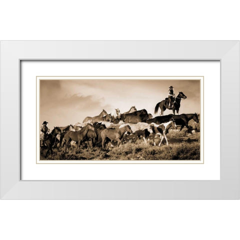 Gathering The Herd White Modern Wood Framed Art Print with Double Matting by Caro, Wendy