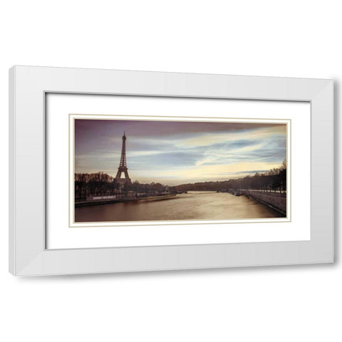Paris Sunset White Modern Wood Framed Art Print with Double Matting by Frank, Assaf
