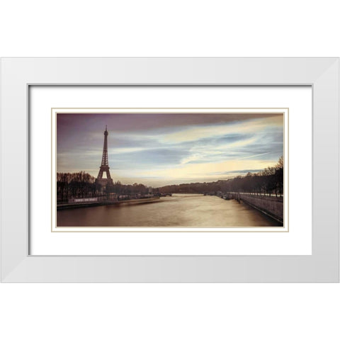 Paris Sunset White Modern Wood Framed Art Print with Double Matting by Frank, Assaf