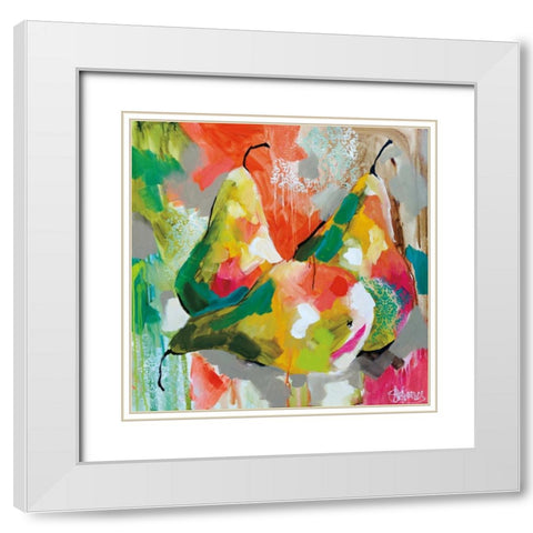 Sunlit Pears White Modern Wood Framed Art Print with Double Matting by Brooks, Amanda J.