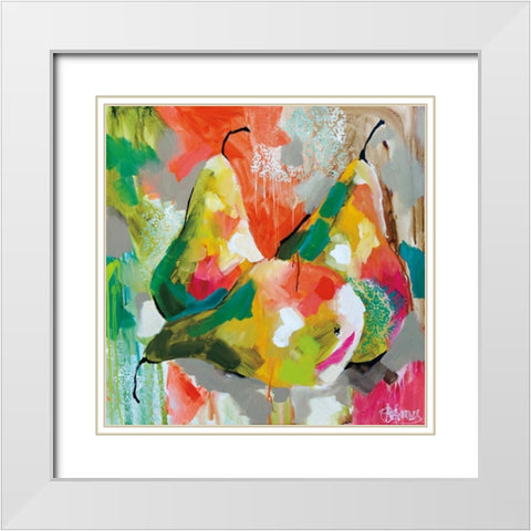 Sunlit Pears White Modern Wood Framed Art Print with Double Matting by Brooks, Amanda J.