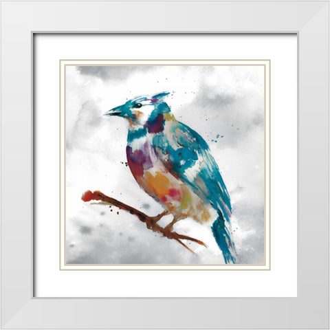 Blue Jay White Modern Wood Framed Art Print with Double Matting by Fontaine, Stephanie