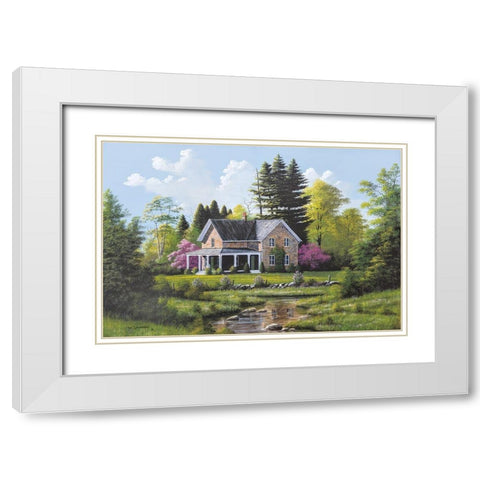 Rippling Stream White Modern Wood Framed Art Print with Double Matting by Saunders, Bill