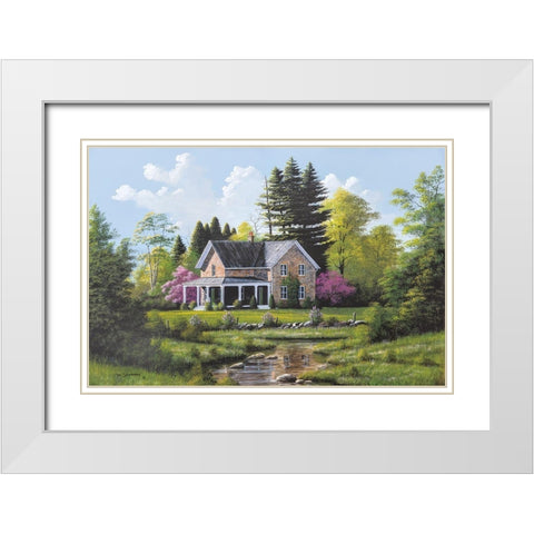 Rippling Stream White Modern Wood Framed Art Print with Double Matting by Saunders, Bill