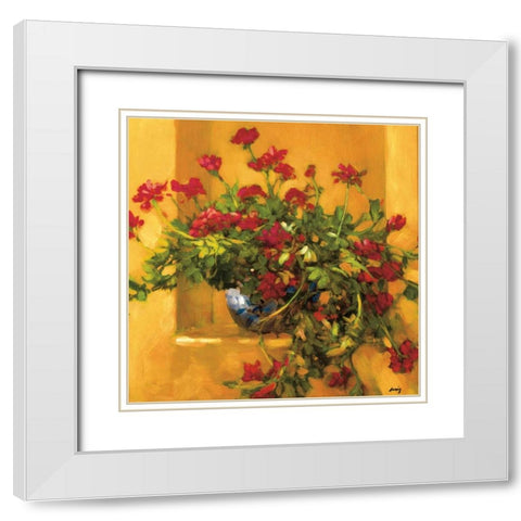 Ivy Geraniums White Modern Wood Framed Art Print with Double Matting by Craig, Philip