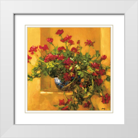 Ivy Geraniums White Modern Wood Framed Art Print with Double Matting by Craig, Philip