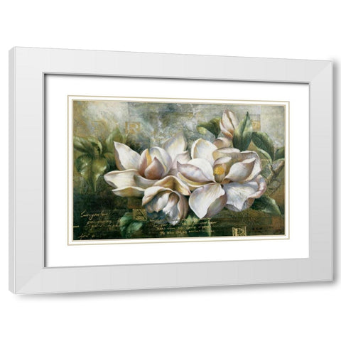 Dawning Magnolias White Modern Wood Framed Art Print with Double Matting by Meng