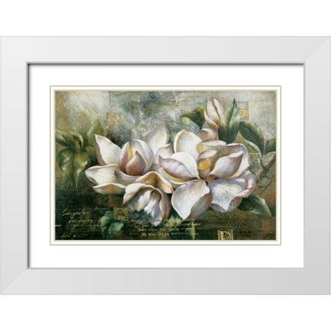 Dawning Magnolias White Modern Wood Framed Art Print with Double Matting by Meng