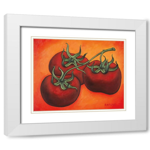 Three Tomatoes White Modern Wood Framed Art Print with Double Matting by Rafuse, Will