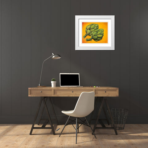 Two Artichokes White Modern Wood Framed Art Print with Double Matting by Rafuse, Will