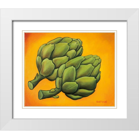 Two Artichokes White Modern Wood Framed Art Print with Double Matting by Rafuse, Will