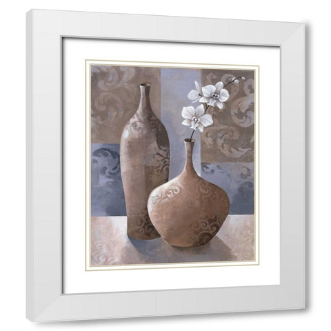 Silver Orchids I White Modern Wood Framed Art Print with Double Matting by Mallett, Keith