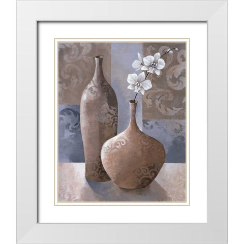 Silver Orchids I White Modern Wood Framed Art Print with Double Matting by Mallett, Keith