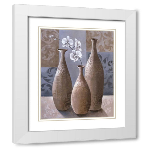 Silver Orchids II White Modern Wood Framed Art Print with Double Matting by Mallett, Keith