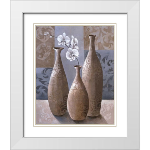 Silver Orchids II White Modern Wood Framed Art Print with Double Matting by Mallett, Keith
