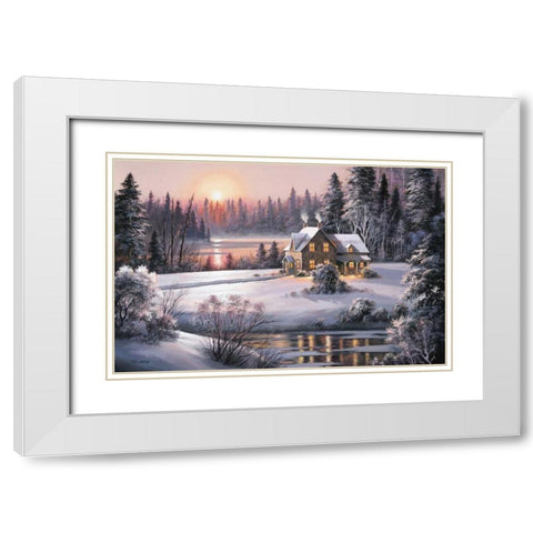 Winter Sunset White Modern Wood Framed Art Print with Double Matting by Raos, Dubravko