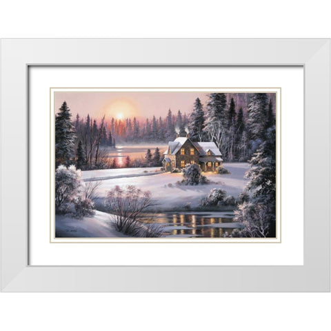 Winter Sunset White Modern Wood Framed Art Print with Double Matting by Raos, Dubravko