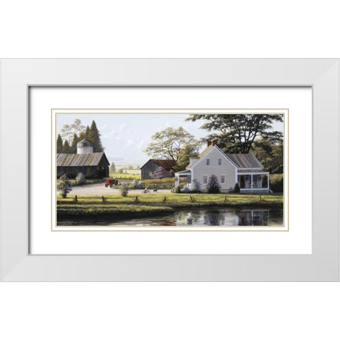 The Red Tractor White Modern Wood Framed Art Print with Double Matting by Saunders, Bill