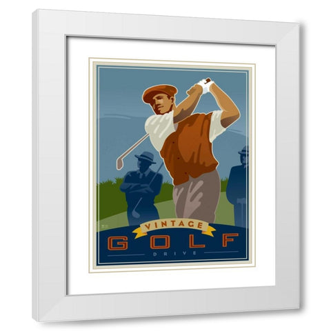 Vintage Golf - Drive White Modern Wood Framed Art Print with Double Matting by Huynh, Si
