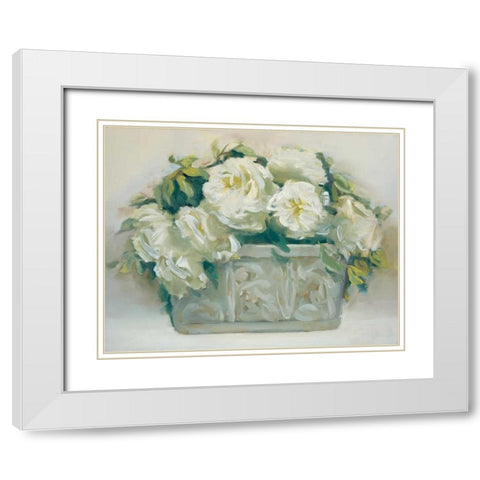 White Roses in Planter White Modern Wood Framed Art Print with Double Matting by Dern, Andrea