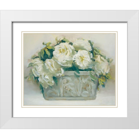 White Roses in Planter White Modern Wood Framed Art Print with Double Matting by Dern, Andrea