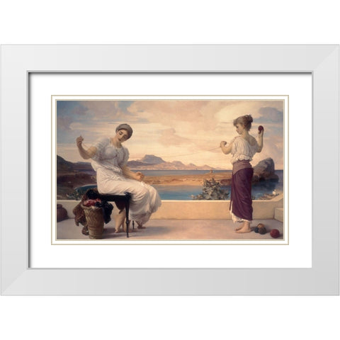 Winding the Skein White Modern Wood Framed Art Print with Double Matting by Leighton, Lord Frederic