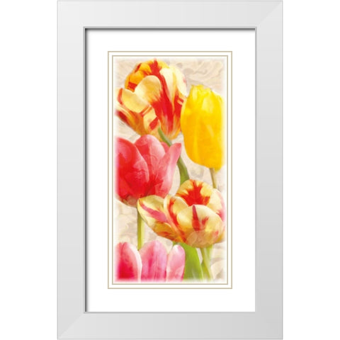 Glowing Tulips I White Modern Wood Framed Art Print with Double Matting by Pahl, Janel