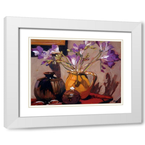 Freesia Floral White Modern Wood Framed Art Print with Double Matting by Craig, Philip