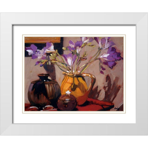 Freesia Floral White Modern Wood Framed Art Print with Double Matting by Craig, Philip