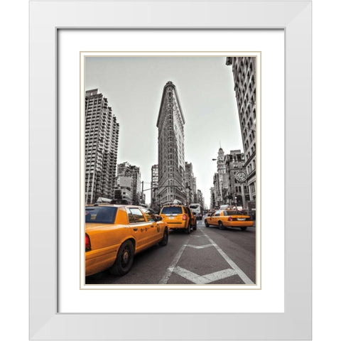New York Taxis White Modern Wood Framed Art Print with Double Matting by Frank, Assaf